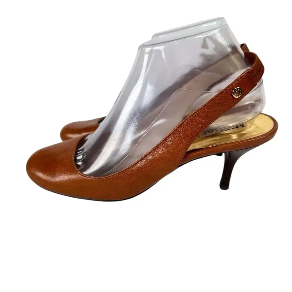 Michael Kors Slingback Sandals Womens 7.5 Brown High Heel Chiccore Summer Dressy